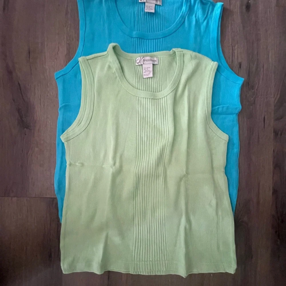 Dressbarn Blue and Green Ribbed Sleeveless Sweater tanks - Picture 1 of 3